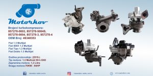 Broj turbokompresora: 857278-0003,857278-5004S, 857278-0004, 857278-3, 857278-4 OEM Broj: 46340353